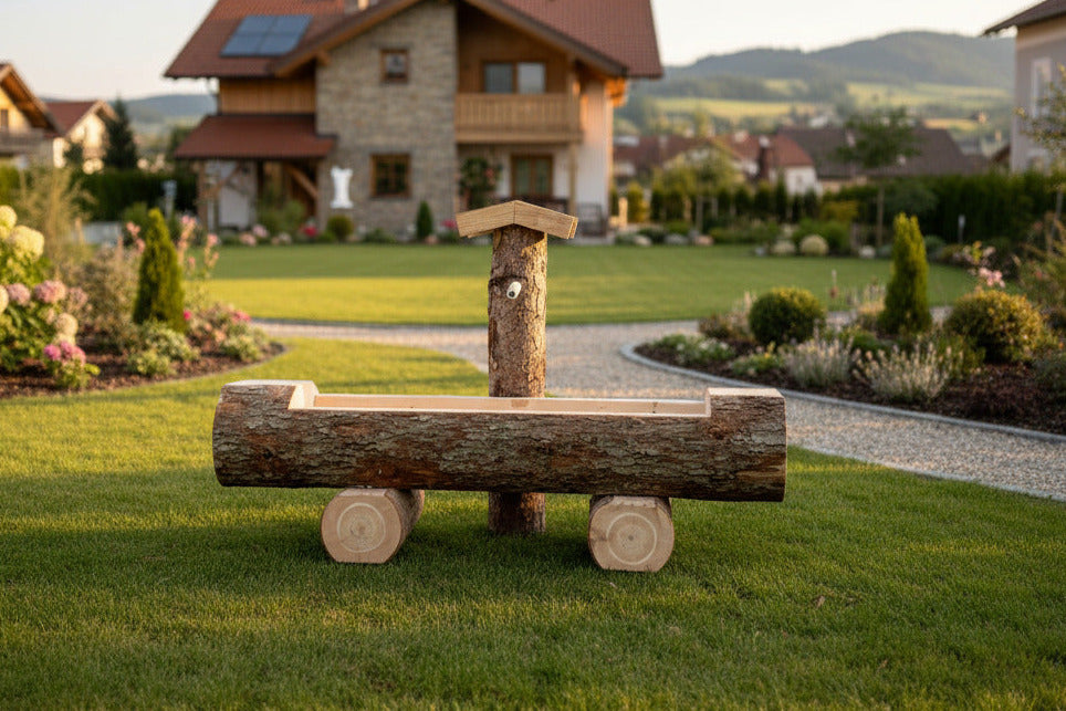 Holzbrunnen  ,,Aiplspitz" Baumstammbrunnen mit Rinde