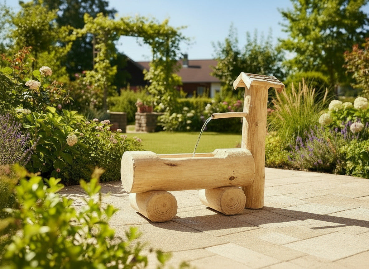 Holzbrunnen ,,Alpelhorn" Holztrog mit Säule Stirnseiteitig