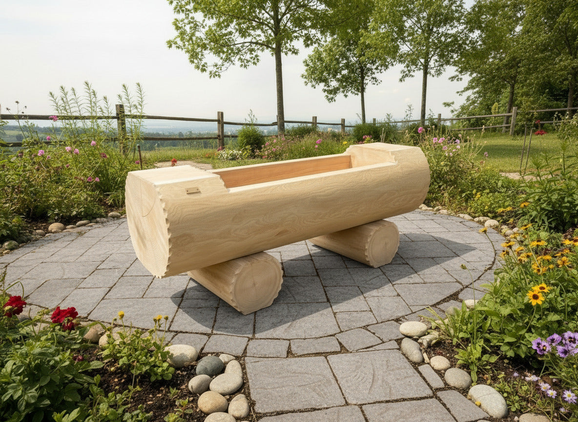 Holzbrunnen ,,Bodenschneid" Brunnentrog Lärche Seiten abgeflacht