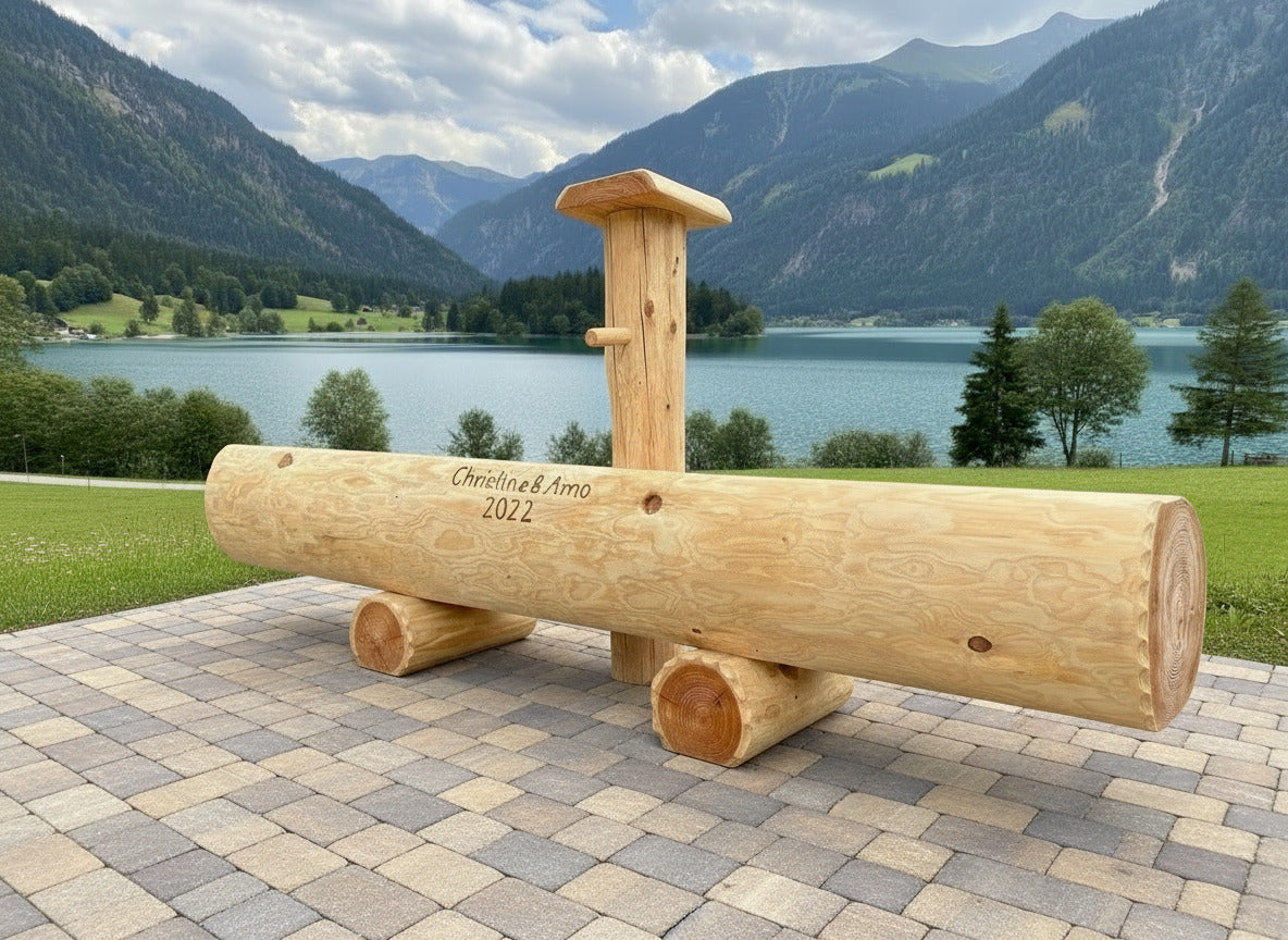 Holzbrunnen ,,Fellhorn" flacher Holztrog aus Lärche