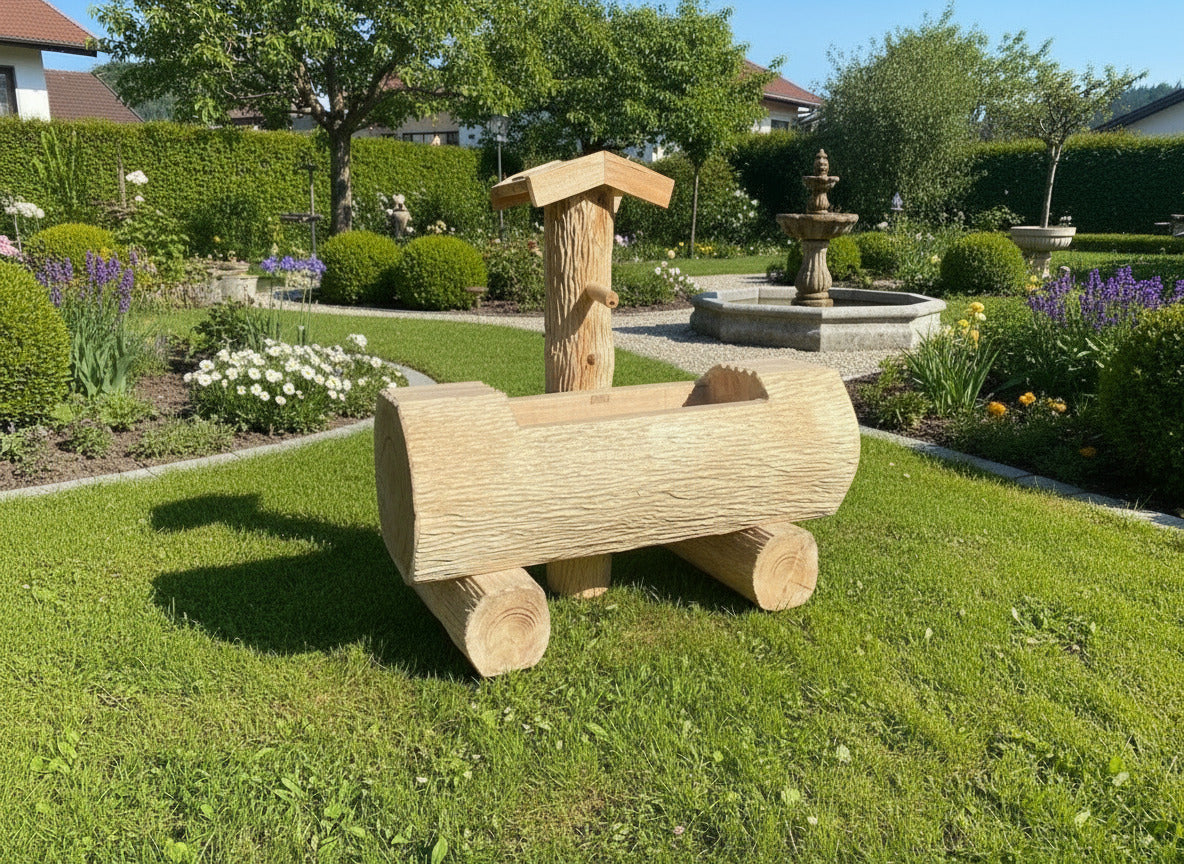 Holzbrunnen ,,Wilder Kaiser" Holztrog aus Tannenholz mit Struktur