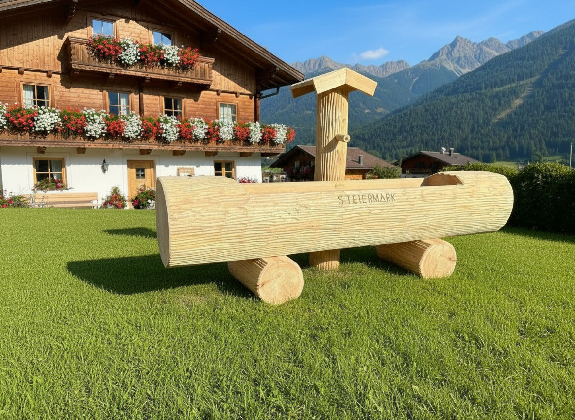 Holzbrunnen ,,Jägerkamp" Zierbrunnen mit Struktur Lärchenholz