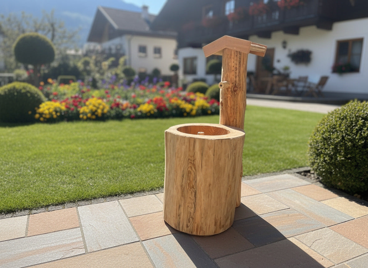 Holzbrunnen ,,Vogelsang" stehender Baumstammbrunnen aus Lärchenholz