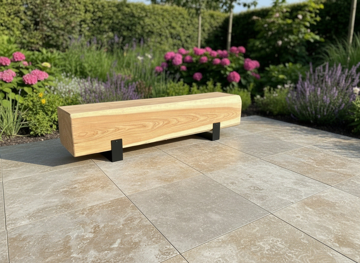 Baumstammbank ,,Ammersee" eckige Bank aus Lärchenholz mit Metallfüßen